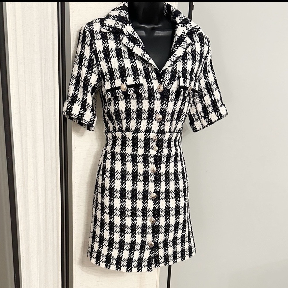 Maje Black and White Check Tweed Mini Dress - Picture 6 of 15